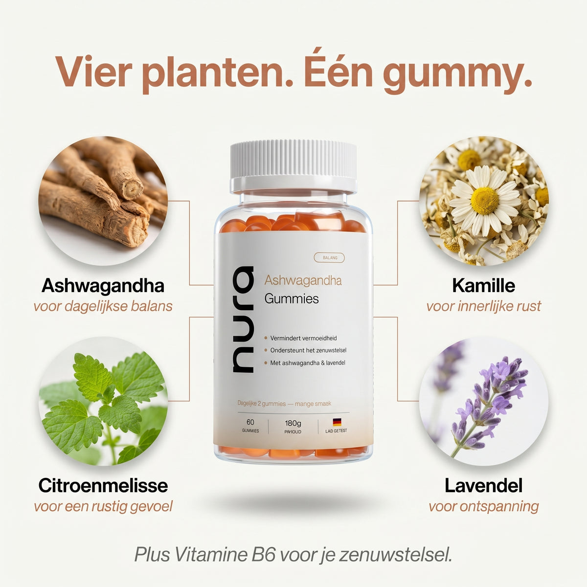Nura Ashwagandha Gummies - Mangosmaak - 60 Gummies