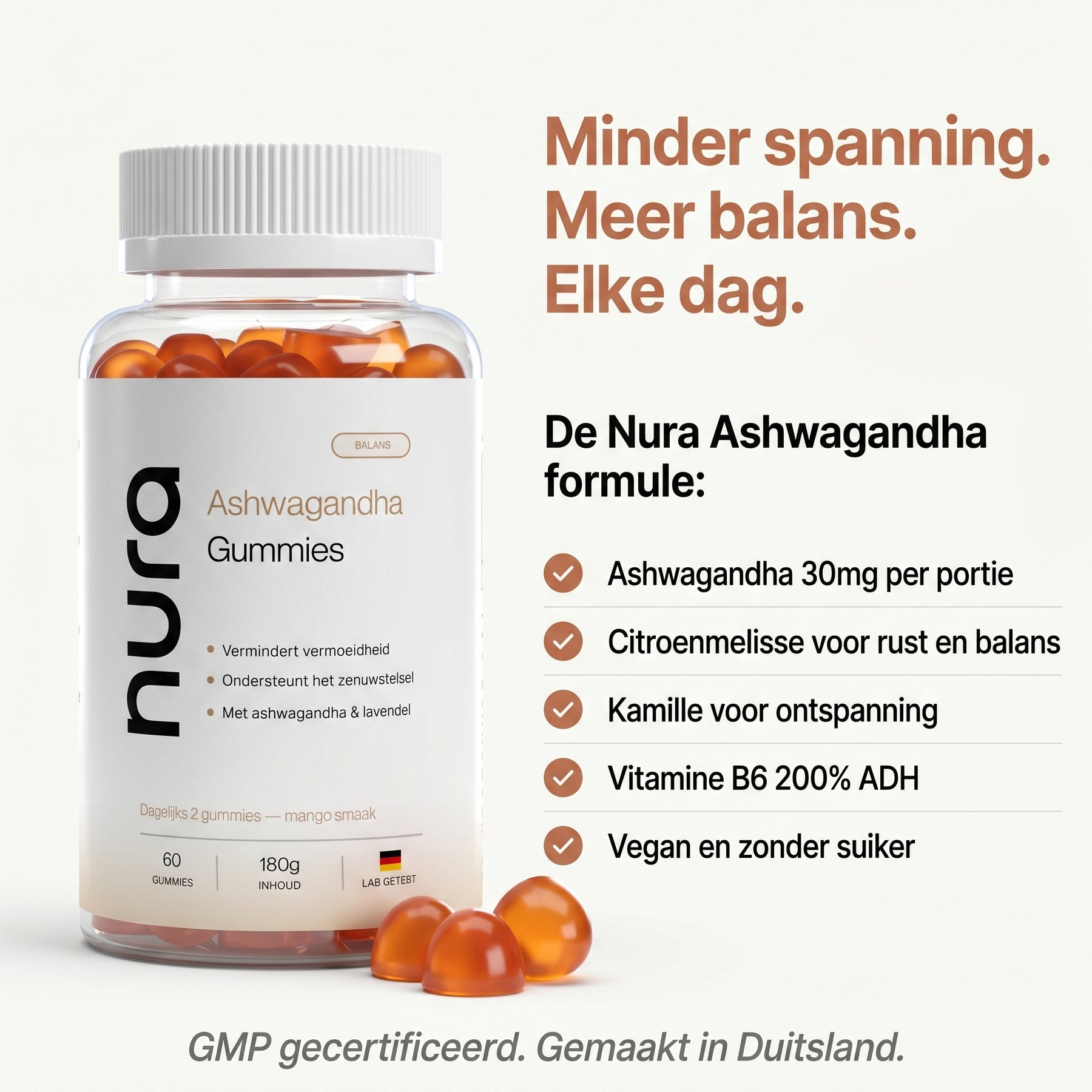 Nura Ashwagandha Gummies - Mangosmaak - 60 Gummies