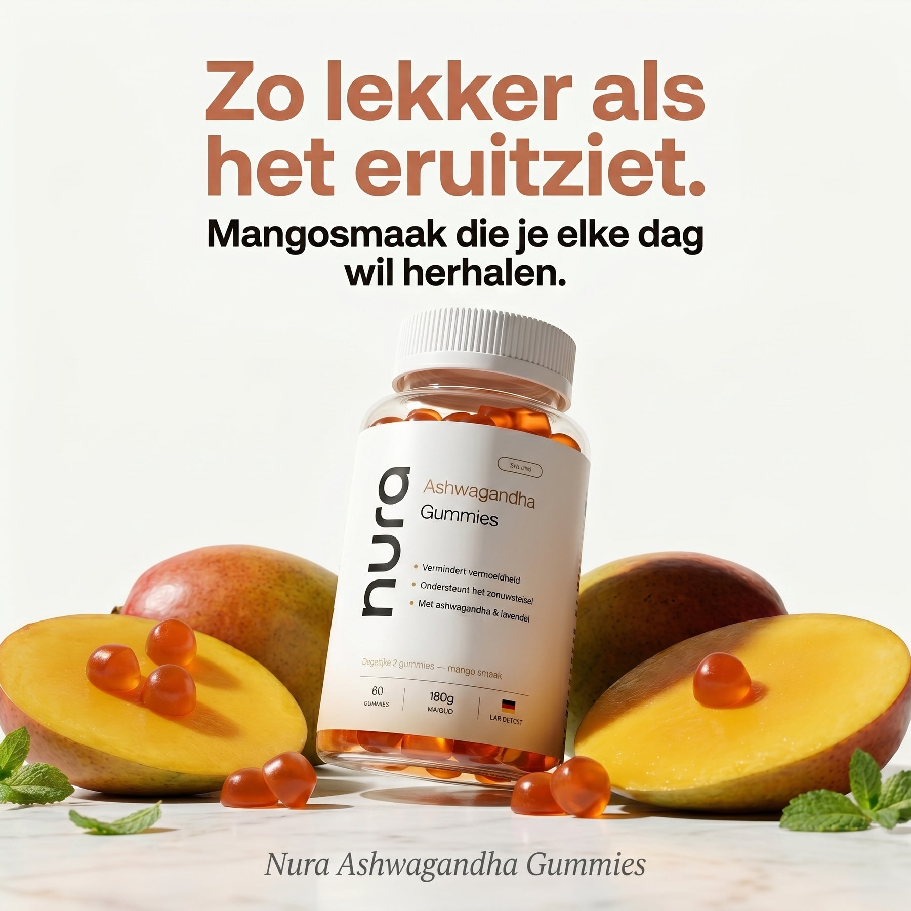 Nura Ashwagandha Gummies - Mangosmaak - 60 Gummies