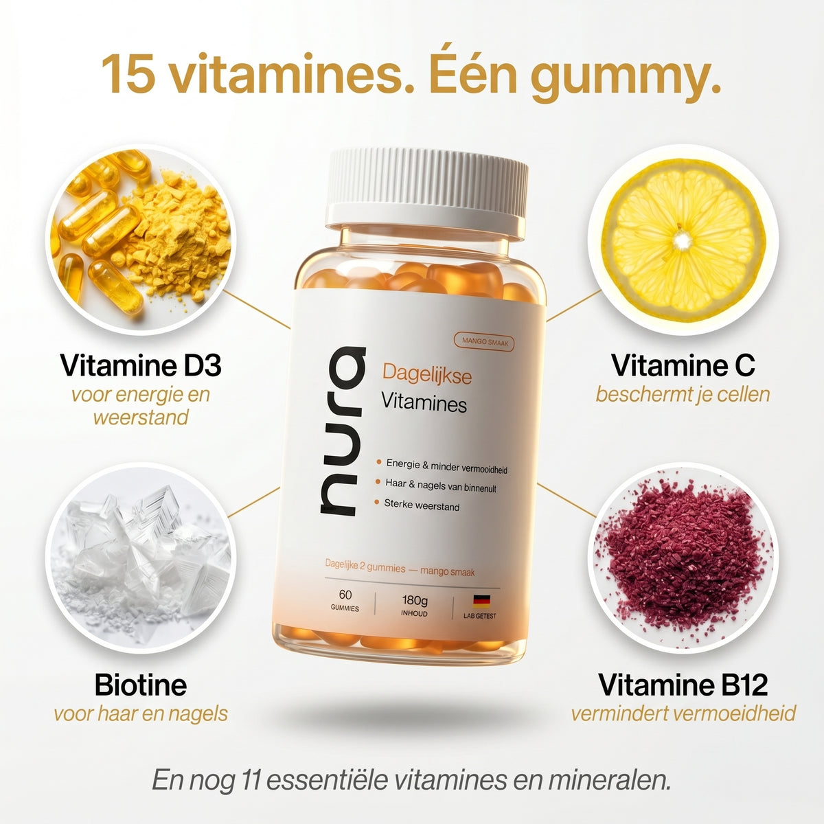 Nura Dagelijkse Vitamines - Mangosmaak - 60 Gummies