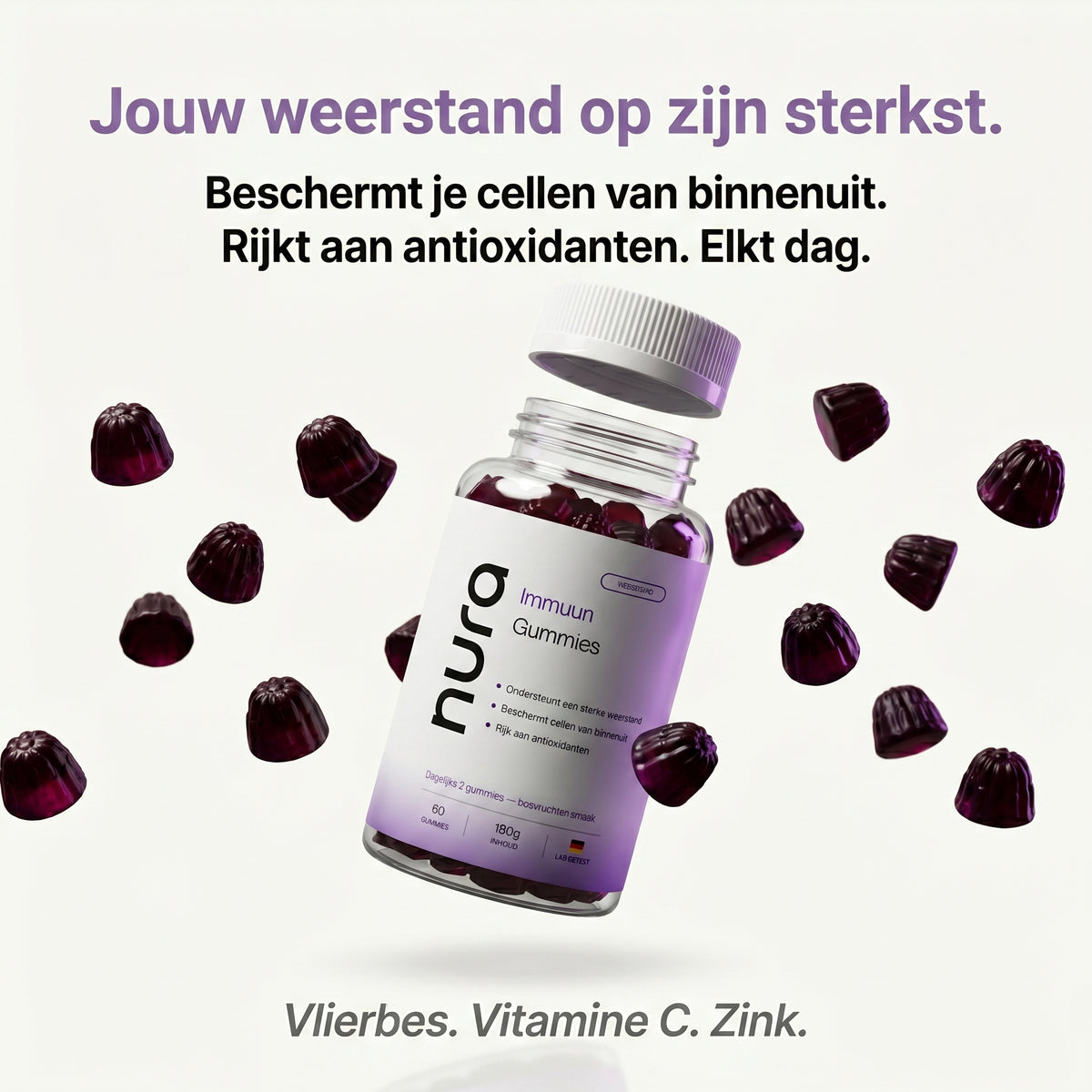 Nura Elderberry + Vitamin C + Zinc Gummies - 60 pcs.