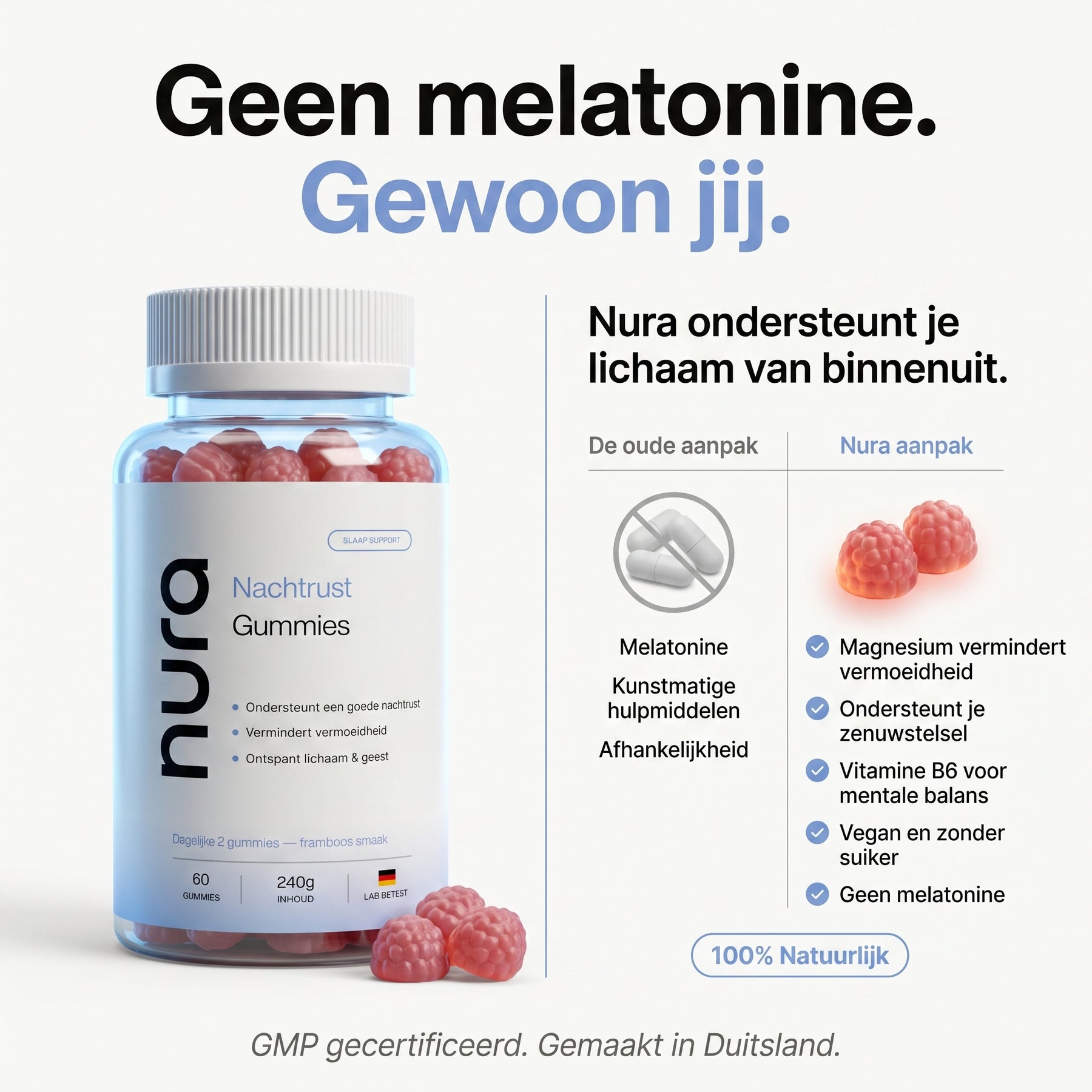 Nura Nachtrust Gummies - Frambozensmaak - 60 Gummies