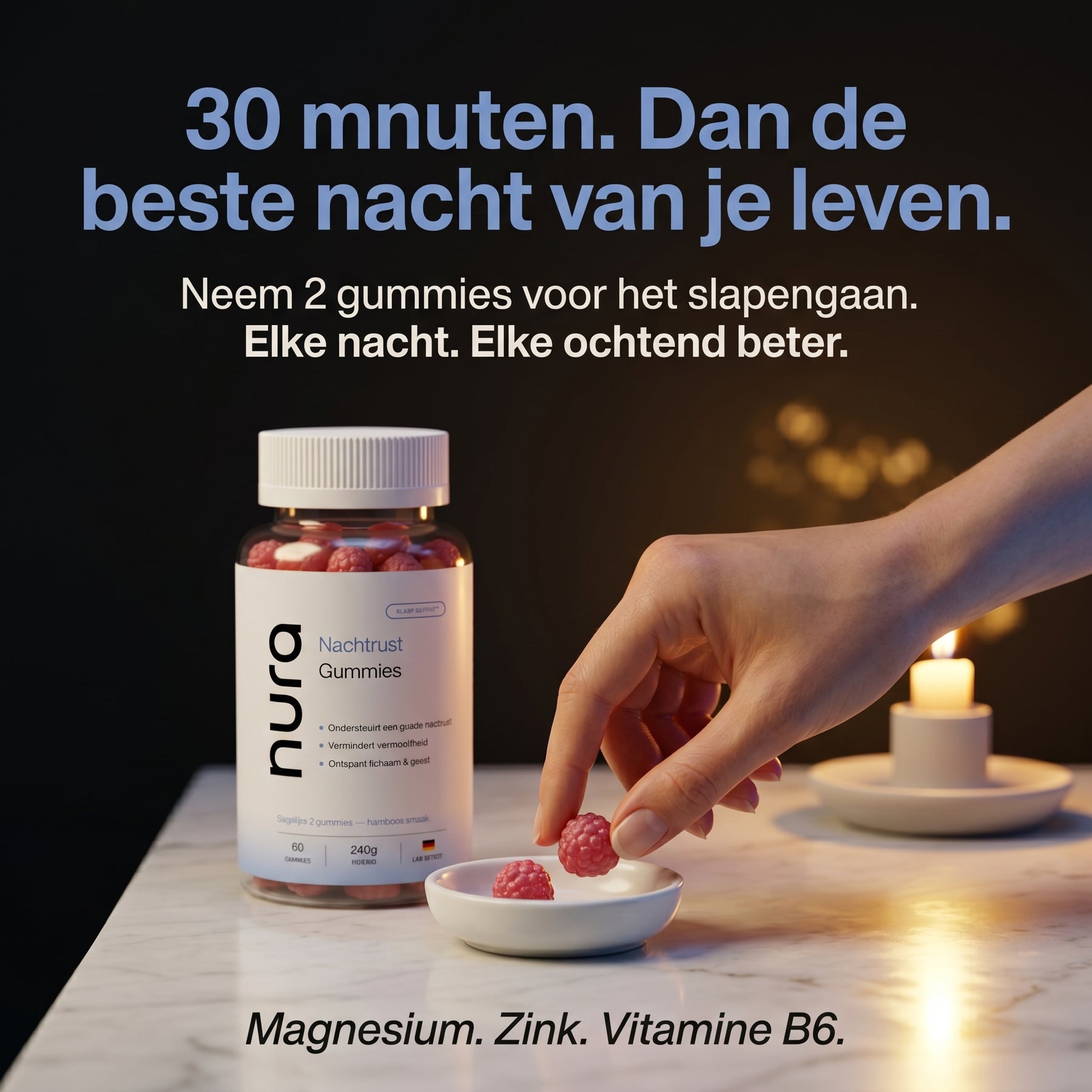 Nura Nachtrust Gummies - Frambozensmaak - 60 Gummies
