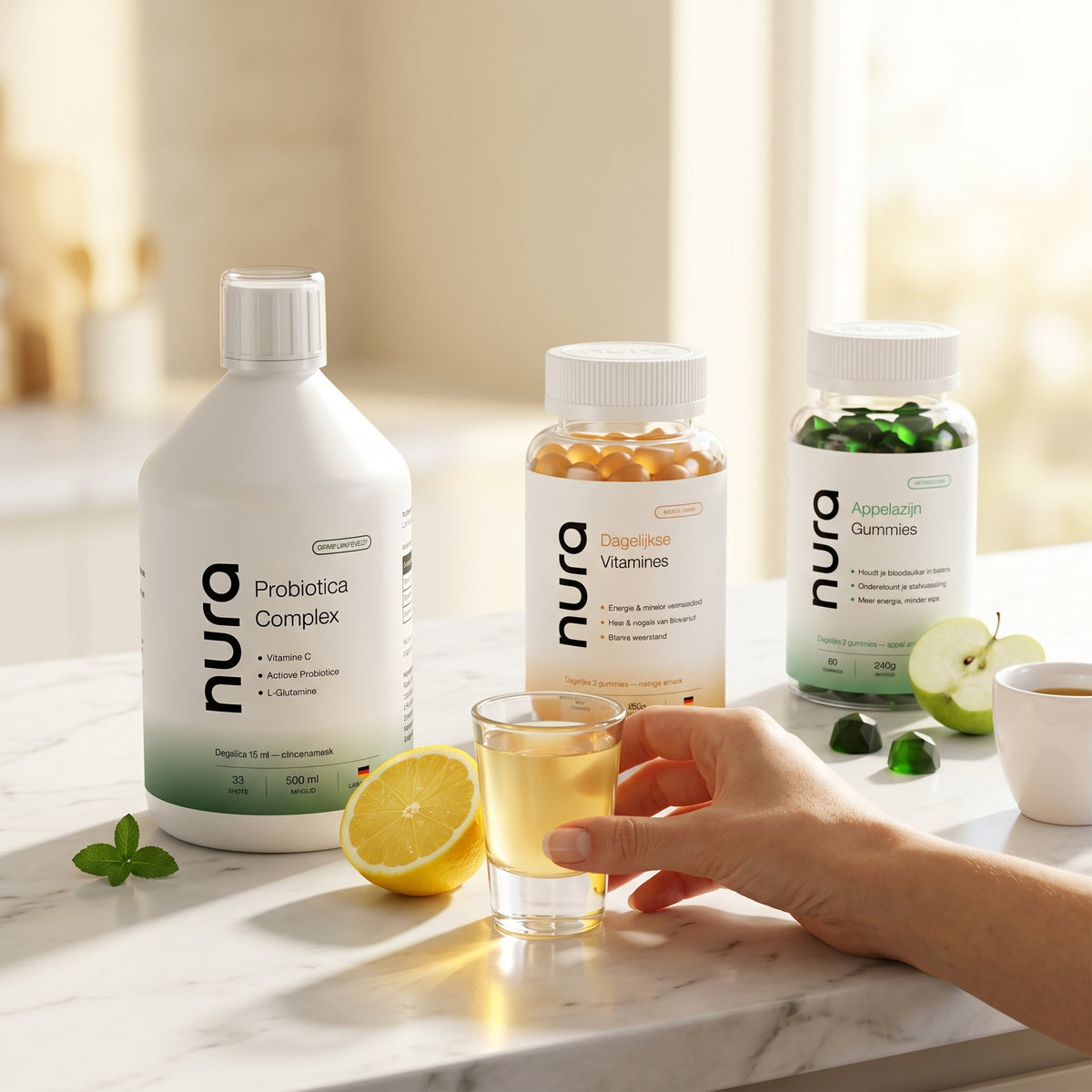 Vrouw neemt Nura bij haar ochtendroutine