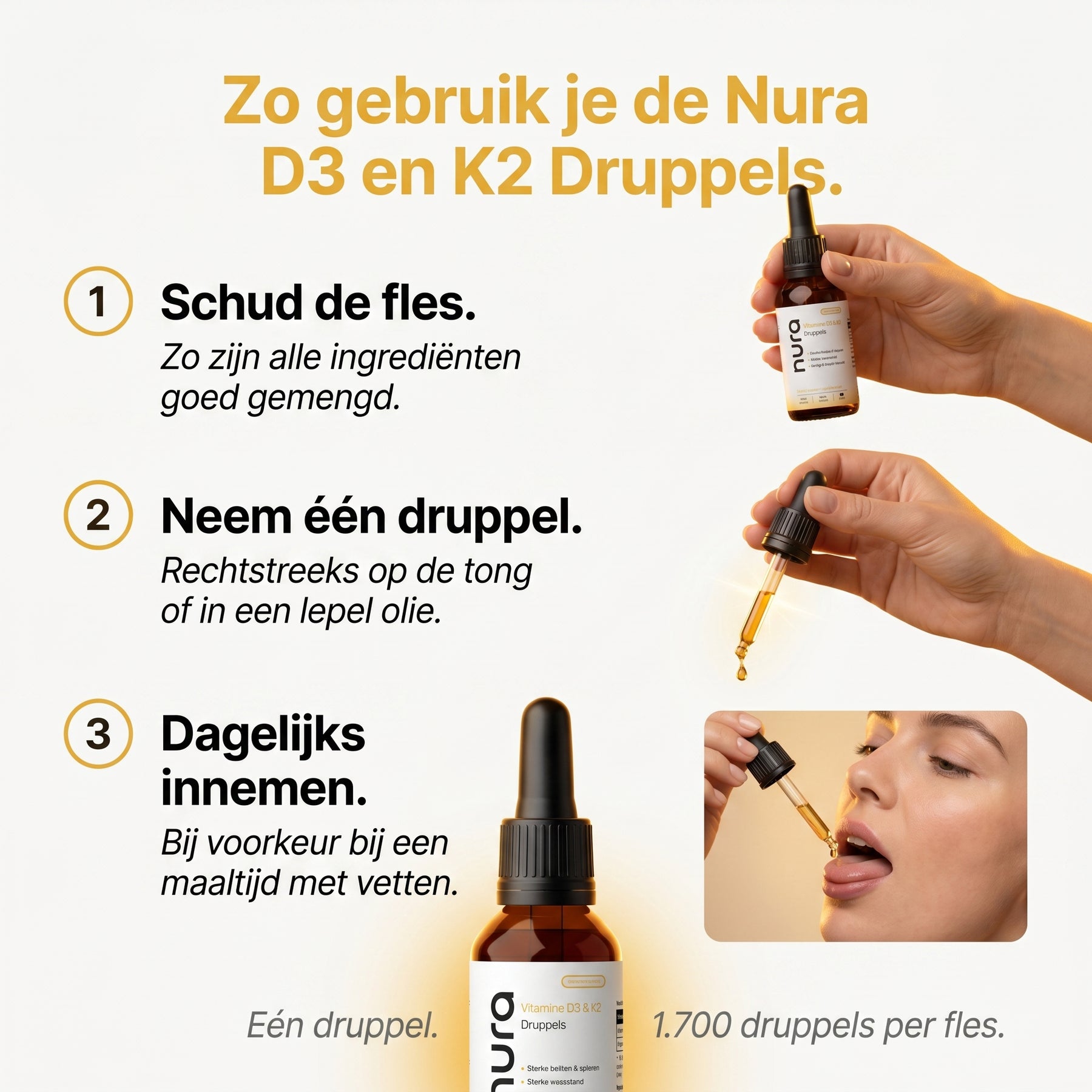 Nura Vitamine D3 & K2 Druppels - Puur & Natuurlijk - 50ml