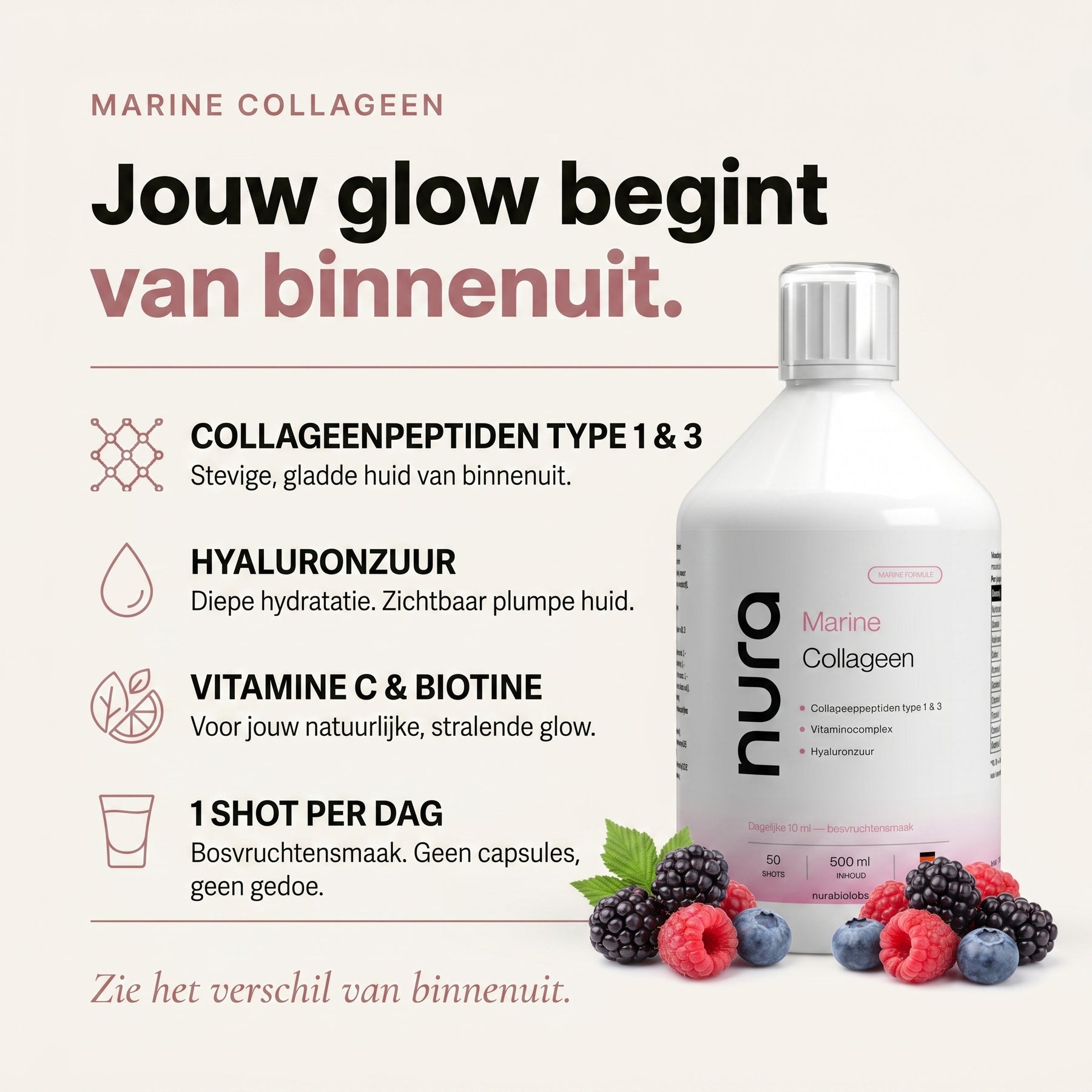 Nura Marine Collageen Shots - Bosvruchtensmaak - 500ml